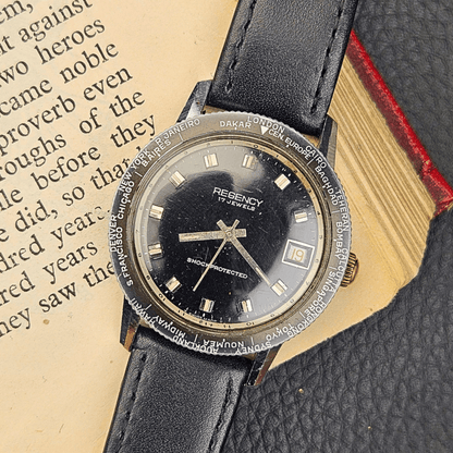 Regency World Time – 17 Jewels – Black Dial – Rotating City Bezel