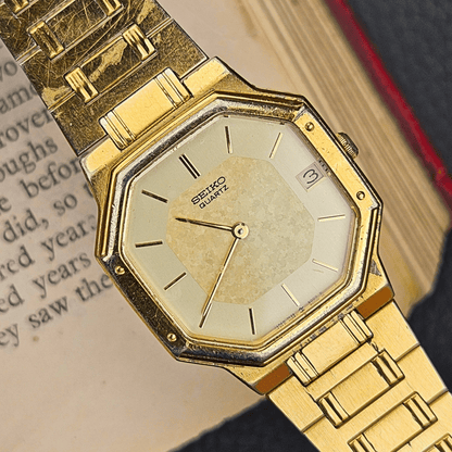 Seiko Quartz Octagonal – Gold Plated – Mosaic Dial - Integrated Bracelet